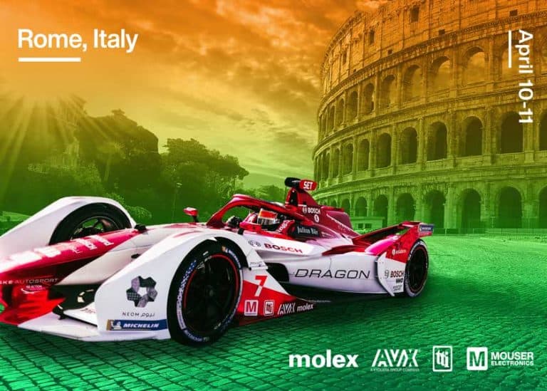 Mouser sostiene il team di Formula E DRAGON / PENSKE AUTOSPORT nel doppio appuntamento di Roma