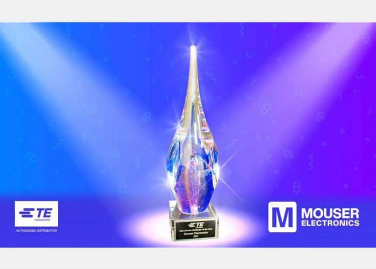 Mouser Electronics nominata per l’ottavo anno Global High Service Distributor of the Year da TE Connectivity