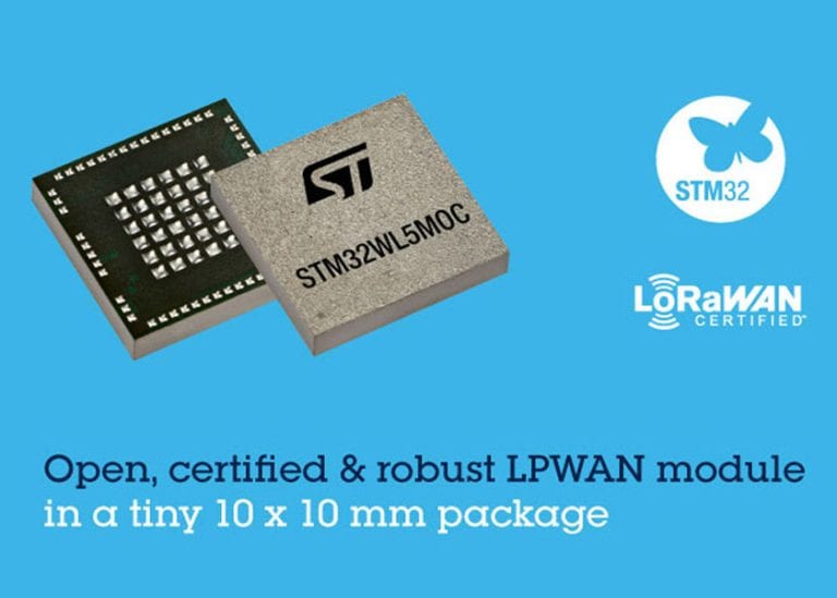 STMicroelectronics semplifica la connettività IoT a lungo raggio con il modulo SiP LoRaWAN sub-1GHz STM32WL55JC