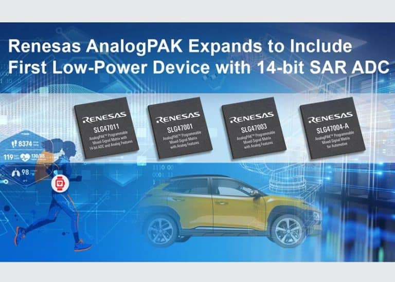 Renesas introduce nuovi modelli nella famiglia AnalogPAK, tra cui il primo dispositivo a basso consumo con ADC SAR a 14-Bit